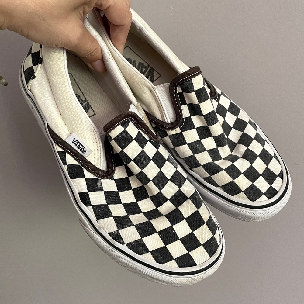 Vans Black/Ecru Classic Checkerboard Slip-on Sneakers - 5.5-6US - Picture 2 of 9